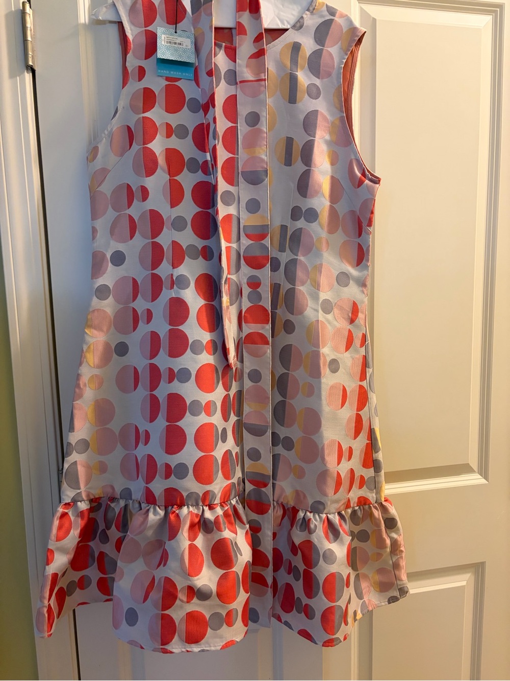 Women’s Sleeveless Polka Dot Ruffle Dress - Coral, grey and yellow